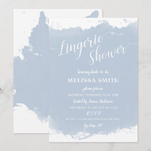 Lingerie Bridal Shower, dusty blue watercolor Invitation