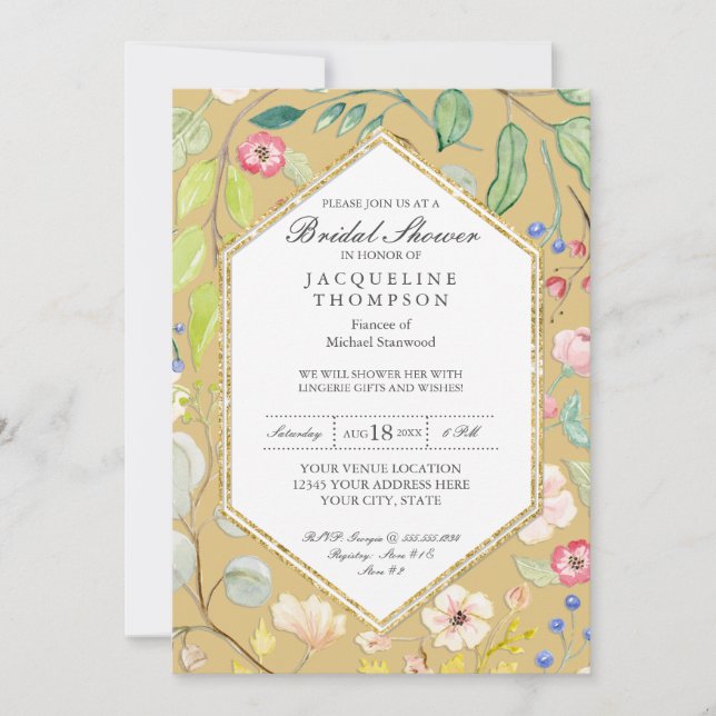 Lingerie Bridal Shower Fall Watercolor Floral Invitation (Front)