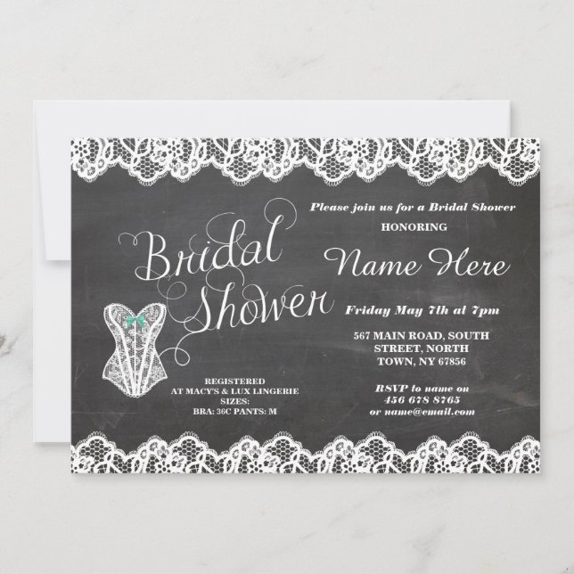 Lingerie Bridal Shower Lace Corset Chalk Invite (Front)