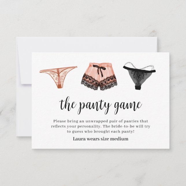 Lingerie Bridal Shower Panty Game Card (Front)