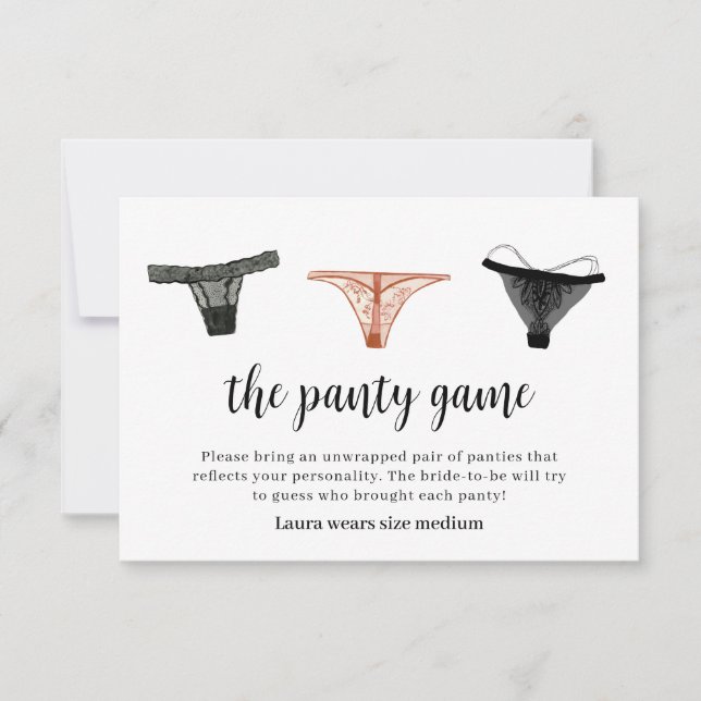 Lingerie Bridal Shower Panty Game Card (Front)