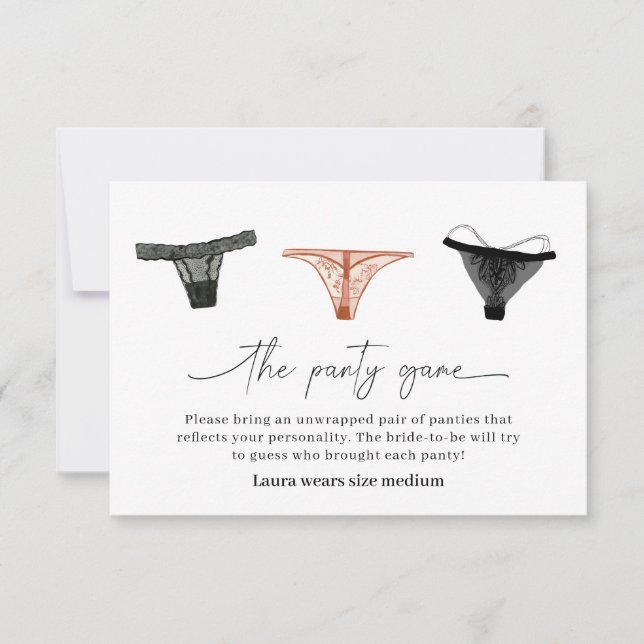 Lingerie Bridal Shower Panty Game Card (Front)