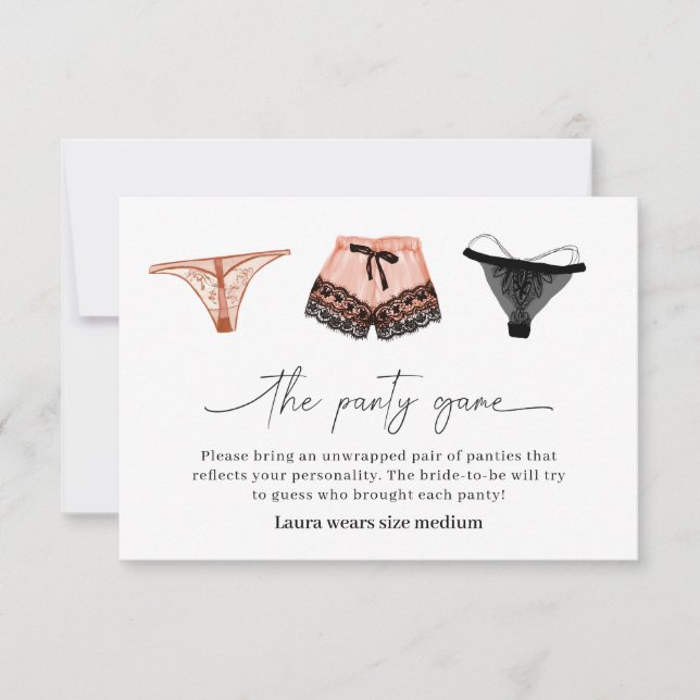 Lingerie Bridal Shower Panty Game Card (Front)