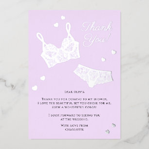 Lingerie Bridal Shower Panty Party Thank You Foil Holiday Card