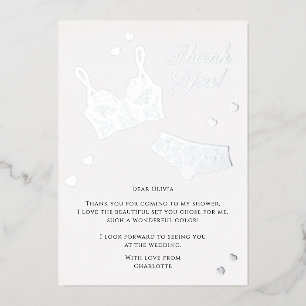 Lingerie Bridal Shower Panty Party Thank You Foil Holiday Card