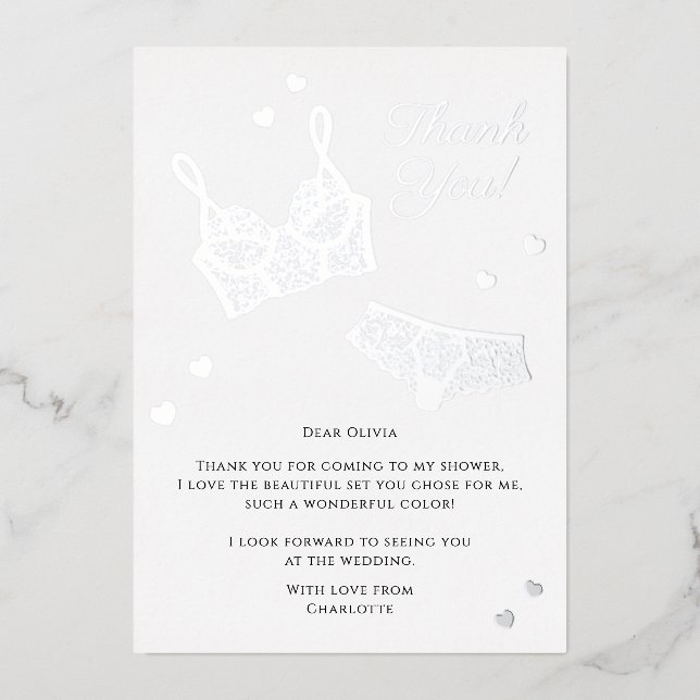 Lingerie Bridal Shower Panty Party Thank You Foil Holiday Card (Front)