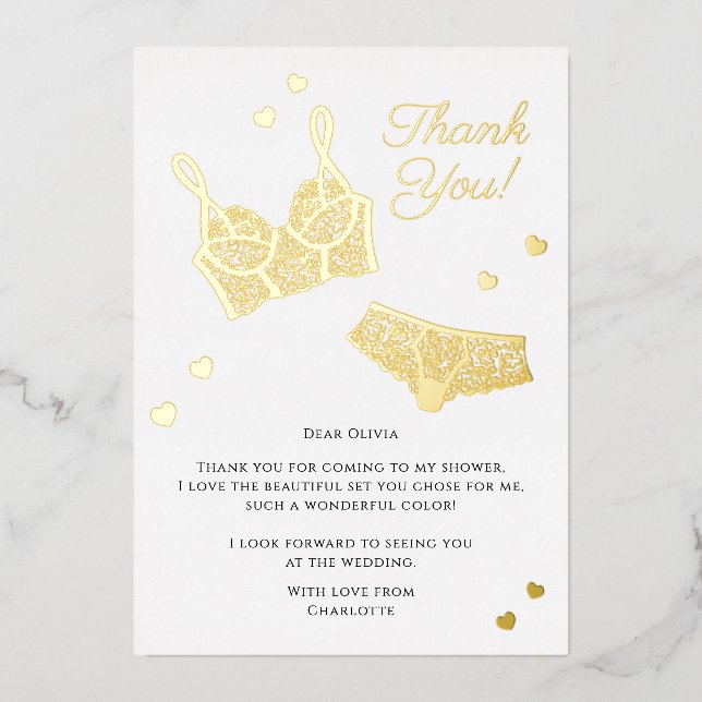 Lingerie Bridal Shower Panty Party Thank You Foil Holiday Card (Front)