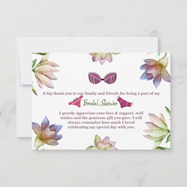 Lingerie Bridal Shower Thank You Card (Back)