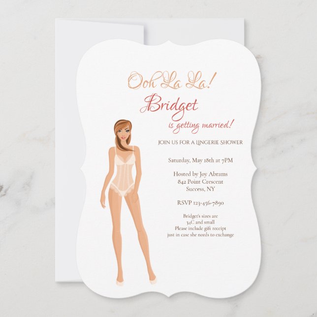 Lingerie Bridal Shower White Invitation (Front)