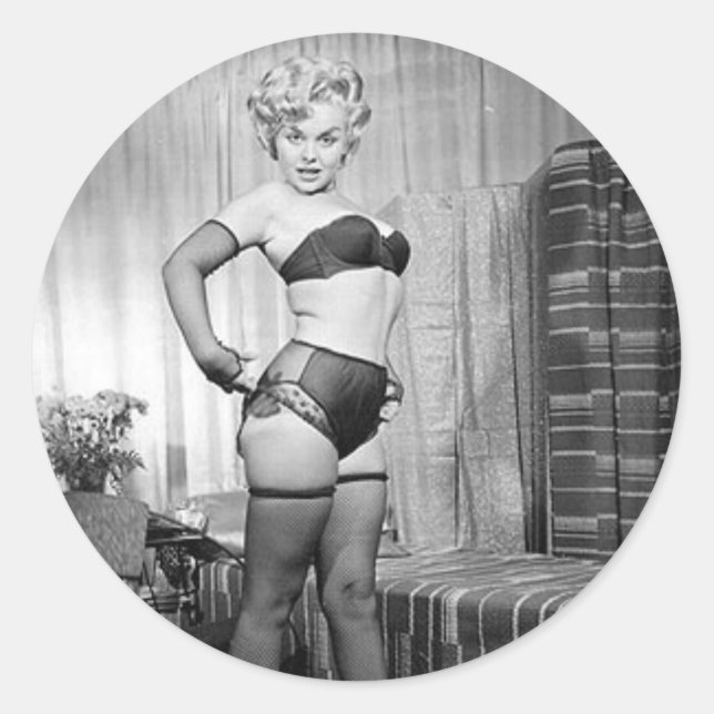 Lingerie model vintage photo classic round sticker (Front)