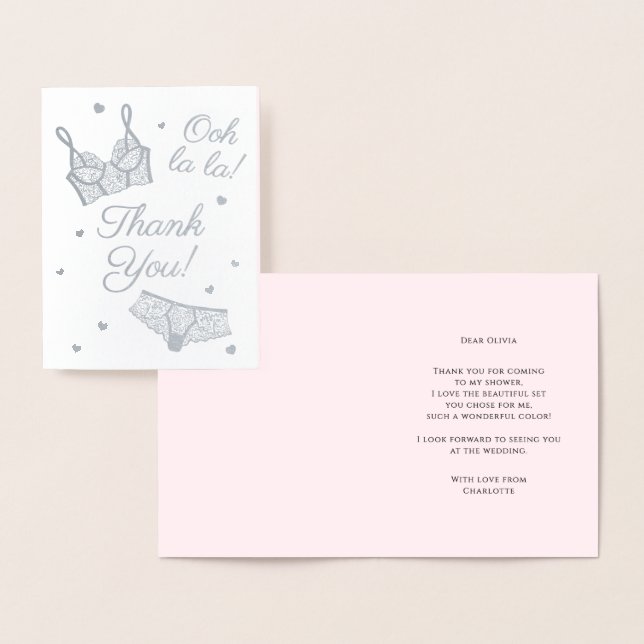 Lingerie Party Bridal Shower Panty Party Thank You Foil Card (Display)