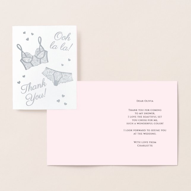 Lingerie Party Bridal Shower Panty Party Thank You Foil Card (Display)