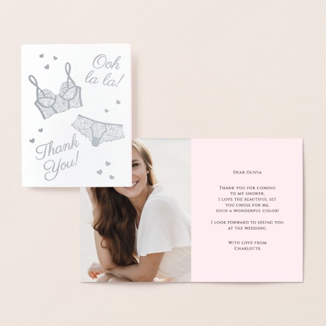 Lingerie Party Bridal Shower Photo Thank You Foil Card (Display)