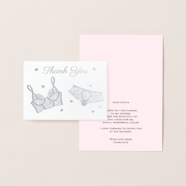 Lingerie Party Bridal Shower Photo Thank You Foil Card (Display)
