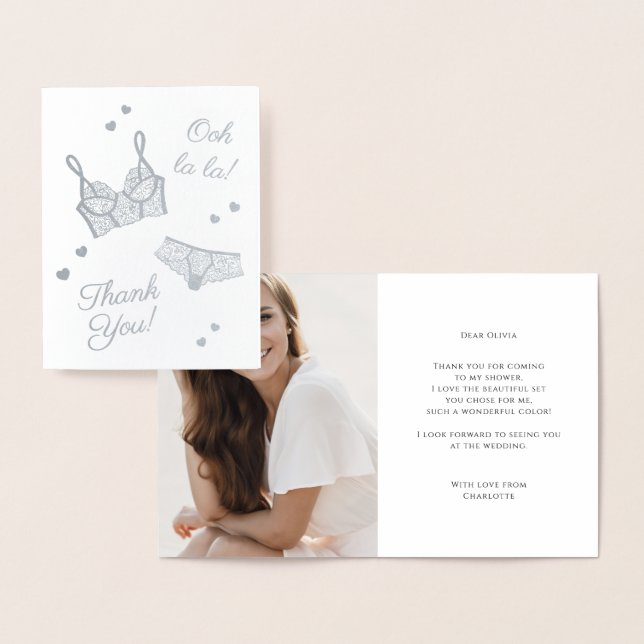 Lingerie Party Bridal Shower Photo Thank You Foil Card (Display)