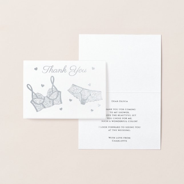 Lingerie Party Bridal Shower Photo Thank You Foil Card (Display)