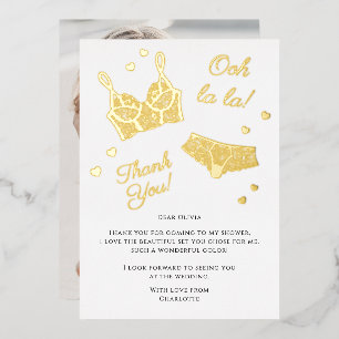 Lingerie Party Bridal Shower Photo Thank You Foil Holiday Card