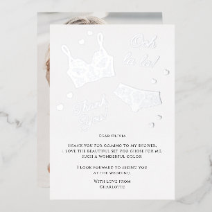 Lingerie Party Bridal Shower Photo Thank You Foil Holiday Card