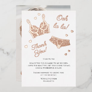 Lingerie Party Bridal Shower Photo Thank You Foil Holiday Card