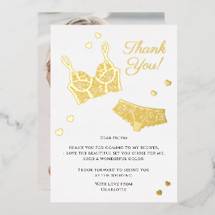 Lingerie Party Bridal Shower Photo Thank You Foil Holiday Card