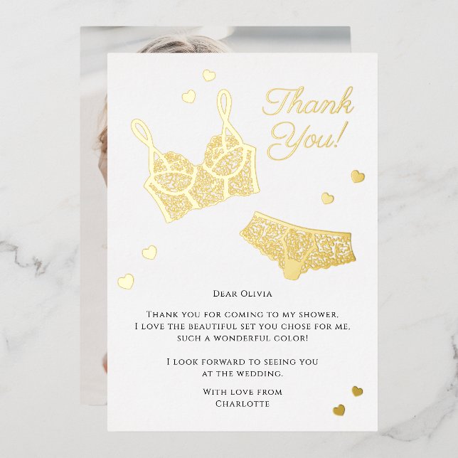 Lingerie Party Bridal Shower Photo Thank You Foil Holiday Card (Front/Back)