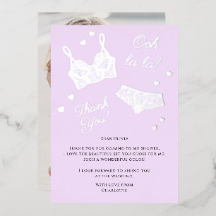 Lingerie Party Bridal Shower Photo Thank You Foil Holiday Card