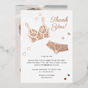 Lingerie Party Bridal Shower Photo Thank You Foil Holiday Card