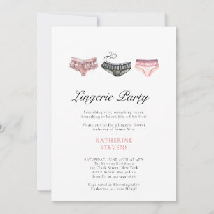 Lingerie Party Pink Black Lace Chic Bridal Shower Invitation