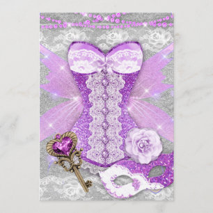 Lingerie Party Purple Key Corset Mask Silver Invitation