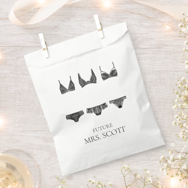 Lingerie Pink and Black Bridal Shower Medium Gift  Favour Bags (Clipped)