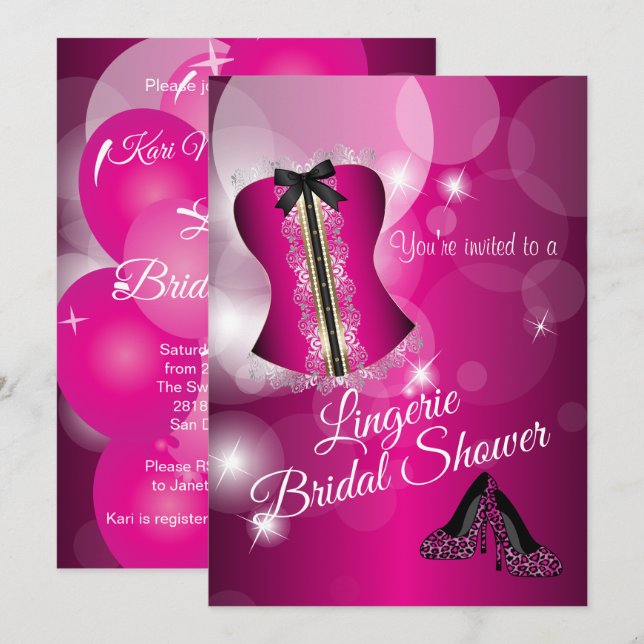 Lingerie Pink Bridal Shower Party Invitation (Front/Back)