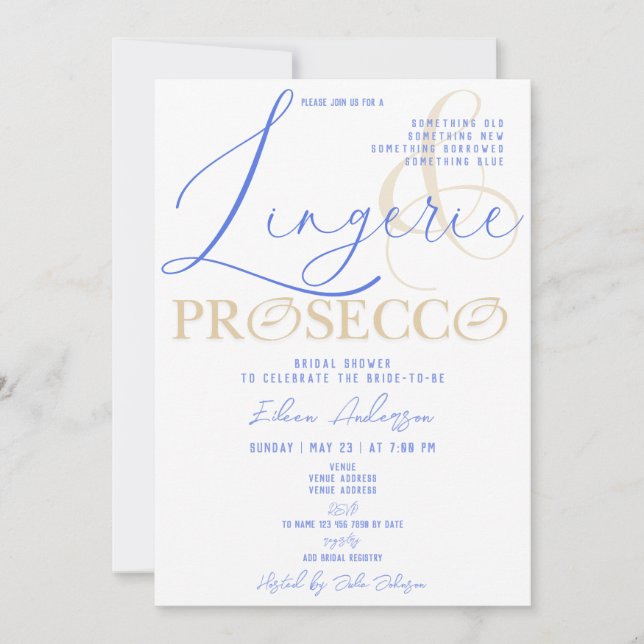 Lingerie & Prosecco Something Blue Bridal Shower Invitation (Front)