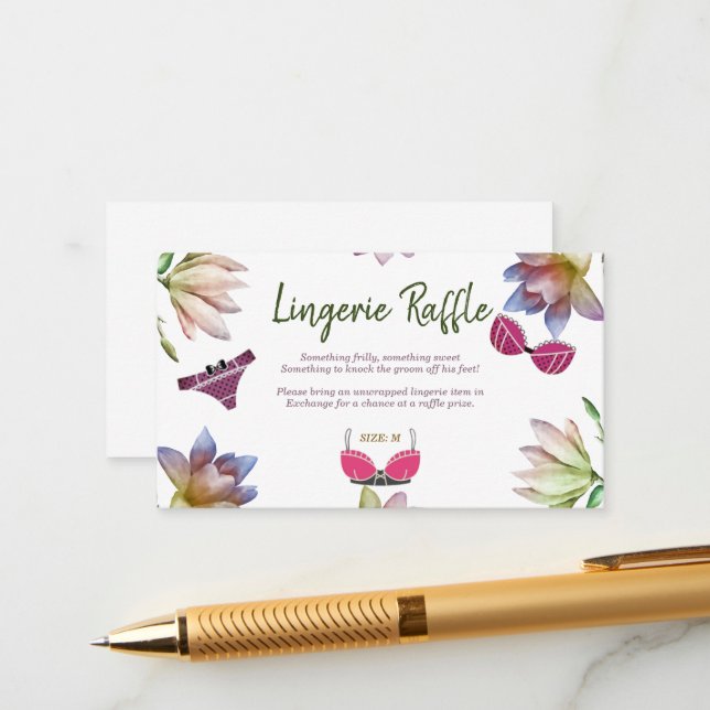 Lingerie Raffle Bridal Shower Enclosure Card (Front/Back In Situ)