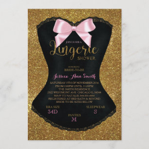 Lingerie shower bachelorette invitation gold
