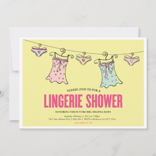 Lingerie Shower Bachelorette Party Wedding Shower Invitation (Front)