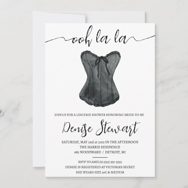 Lingerie Shower, Black and White, Bridal Shower Invitation (Front)