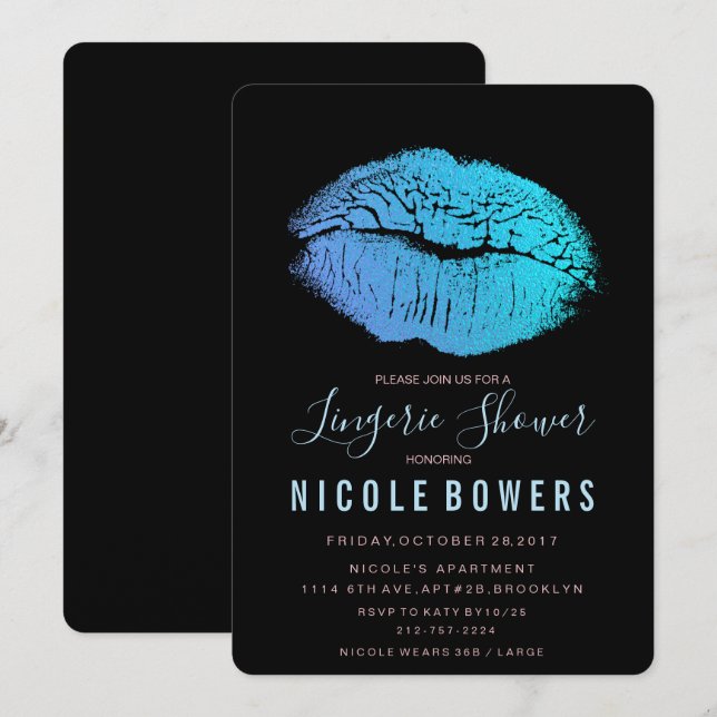 Lingerie Shower Blue Lips Invitation (Front/Back)