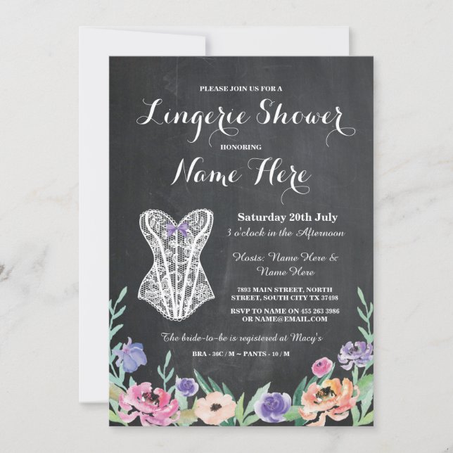 Lingerie Shower Bridal Party Chalk Floral Invite (Front)