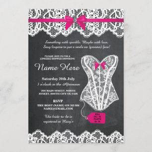 Lingerie Shower Bridal Party Chalk Lace Bow Invite