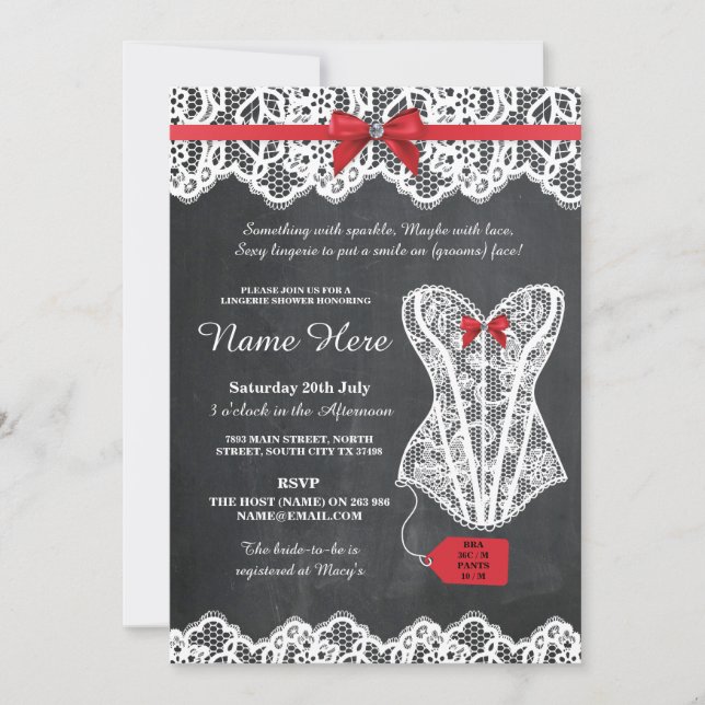 Lingerie Shower Bridal Party Chalk Red Lace Invite (Front)