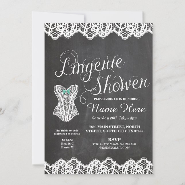 Lingerie Shower Bridal Party Corset Chalk Invite (Front)