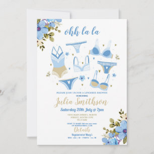 Lingerie Shower Bridal Party Floral Feminine Blue Invitation
