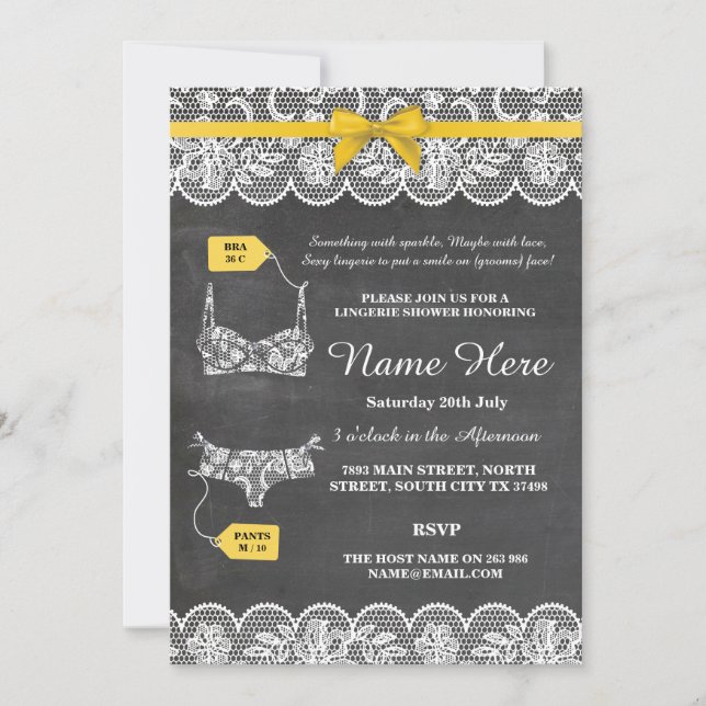 Lingerie Shower Bridal Party Gold Bow Lace Invite (Front)