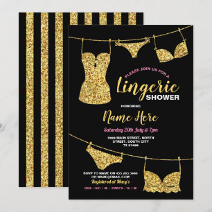 Lingerie Shower Bridal Party Gold Glitter Pink Invitation