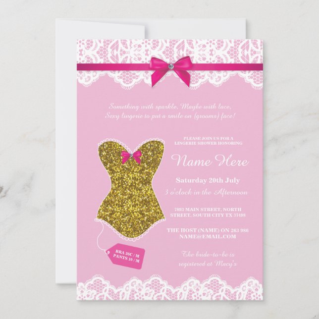 Lingerie Shower Bridal Party Gold Pink Corset Invitation (Front)