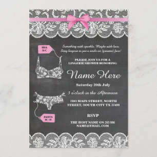 Lingerie Shower Bridal Party Pink Bow Lace Invite