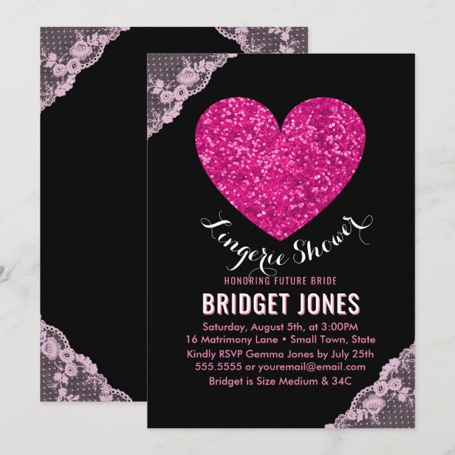 Lingerie Shower Bridal Party Pink Heart Lace Invitation (Front/Back)