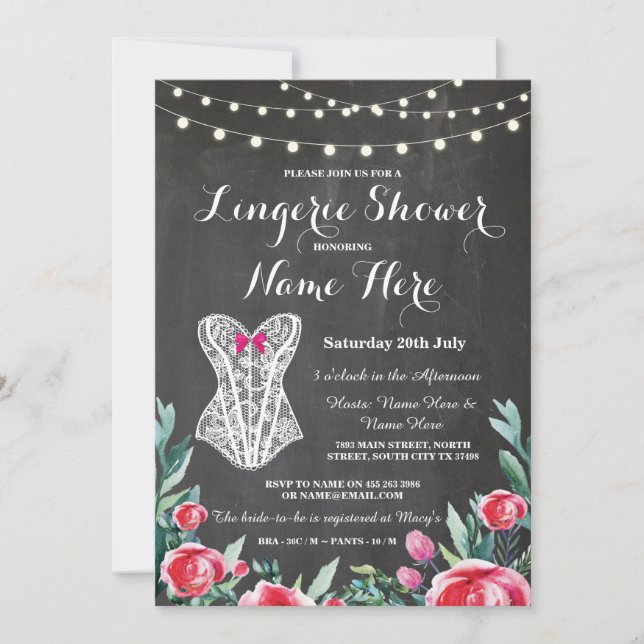 Lingerie Shower Bridal Party Red Chalk Invite (Front)