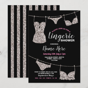 Lingerie Shower Bridal Party Silver Glitter Pink Invitation