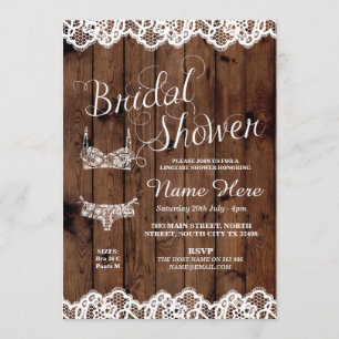 Lingerie Shower Bridal Party Wood Bow Lace Invite